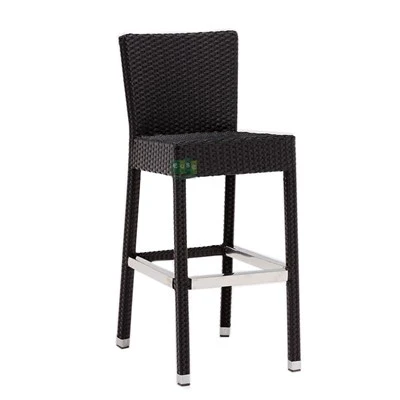 Outdoor-Barhocker aus schwarzem Rattan aus Aluminium